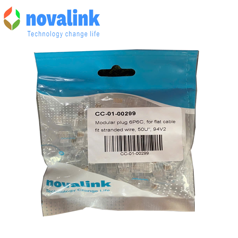 Đầu Bấm RJ11, 4 Chân Mạ Vàng 50U NOVALINK | Hạt Điện Thoại | Túi 50 Cái